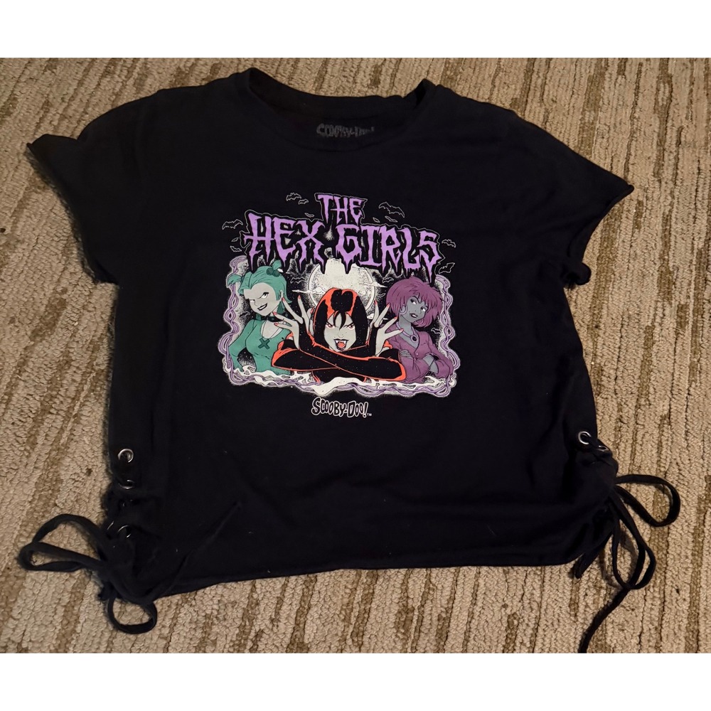 Scooby-Doo The Hex Girls Graphic Crop Top Black Lace Up Sides Small